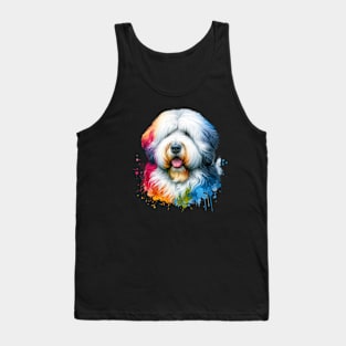 Bright Watercolor Old English Sheepdog Tank Top